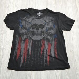 Helix Shirt Adult XL Skull Flag Native American Short Sleeve 100% Cotton V Neck